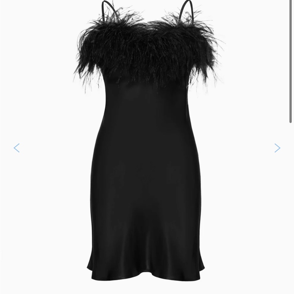 SLEEPER Boheme Mini Slip Dress with Feathers in Black NWT